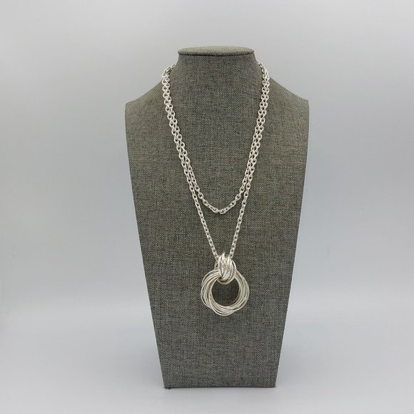 Womens Silver Toned Necklace 34" Rollo Chain & Wrapped Wire Pendant - Picture 1 of 6